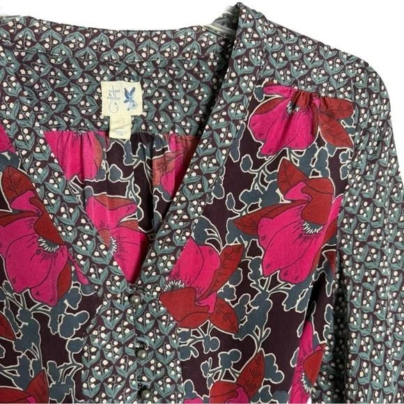 Anthropologie Edme Esyllte Silk Long Sleeve Blouse Size 0 XS Boho Fairy - Picture 4 of 9